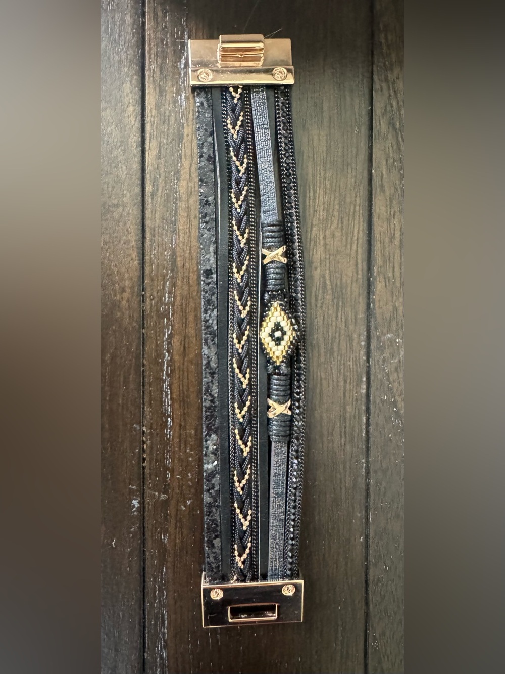 Express Black and Gold Multi-Strand Beaded Bracelet